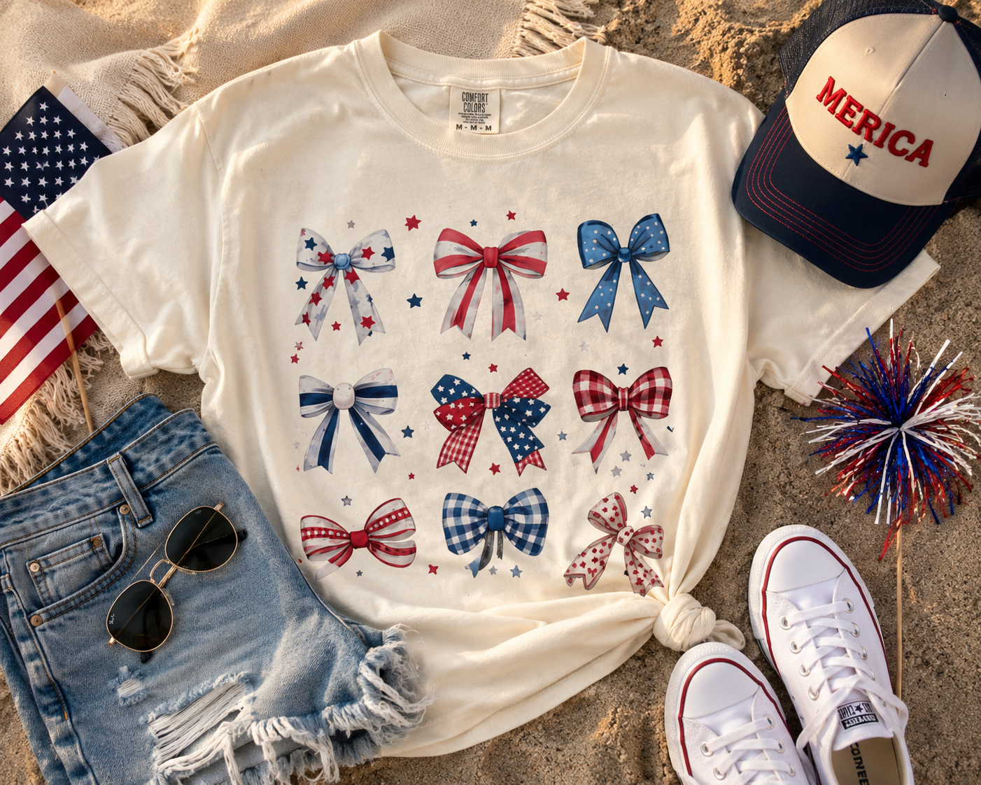 Stars and Stripes bow tee | comfort colors