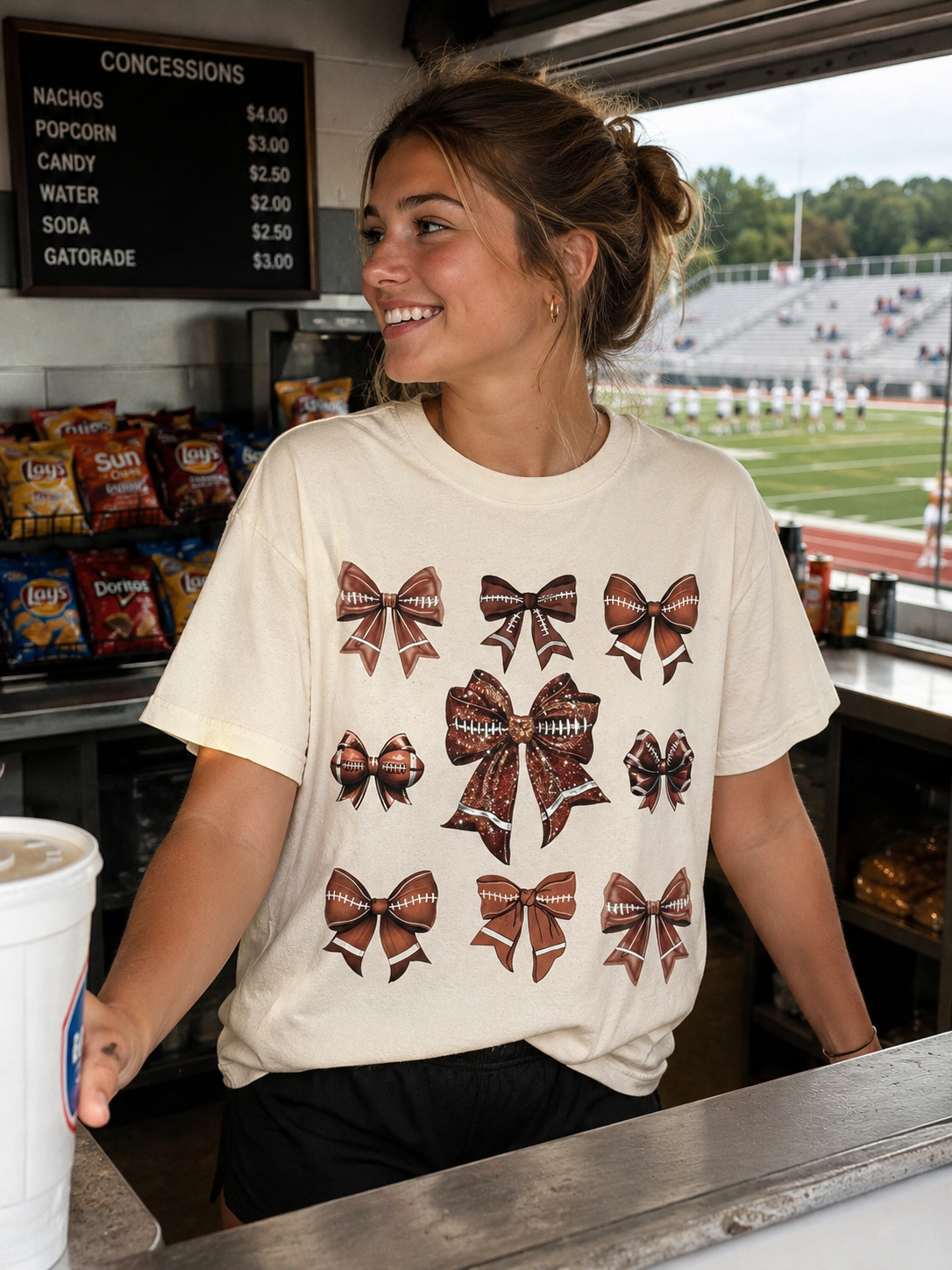 Football Bow Collage Tee | Comfort Colors