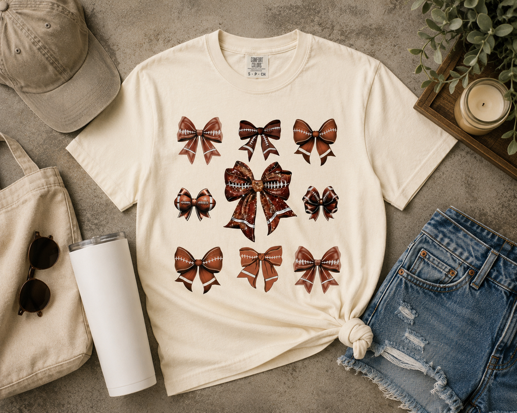 Football Bow Collage Tee | Comfort Colors