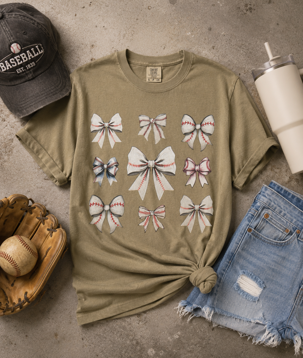 Baseball Bow Collage Tee | Comfort Colors