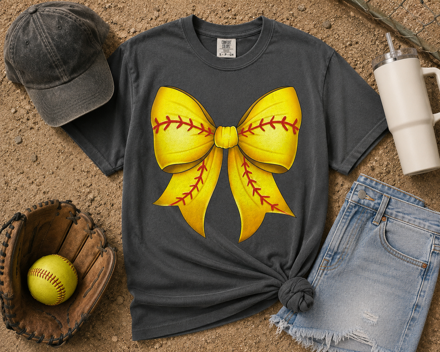 Softball Bow Tee | Comfort Colors Softball Shirt