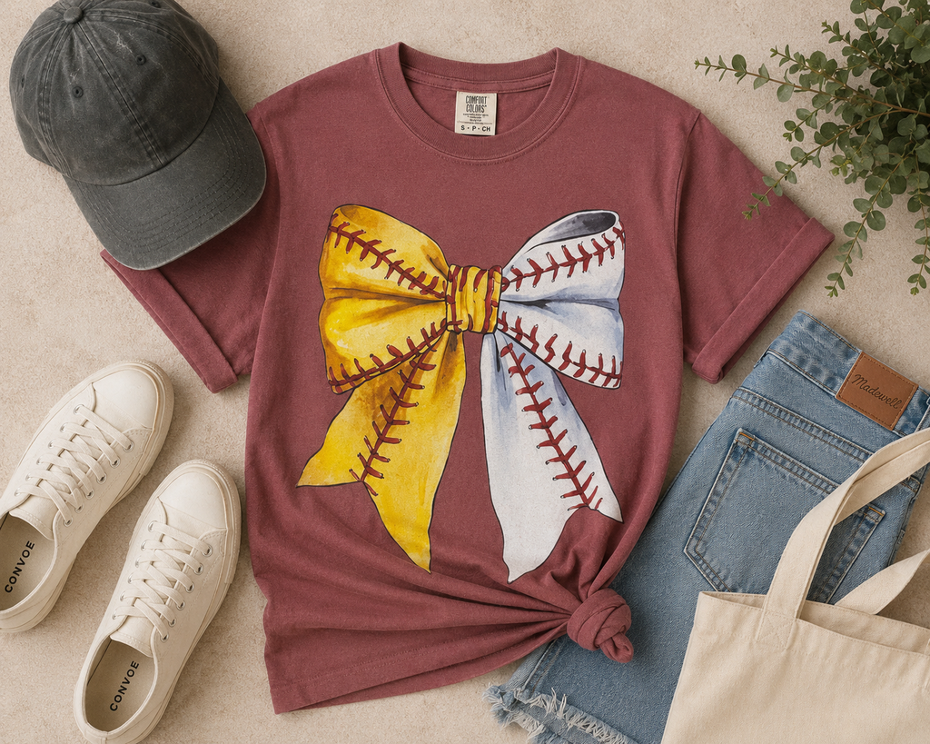 Baseball & Softball Bow Tee | Comfort Colors