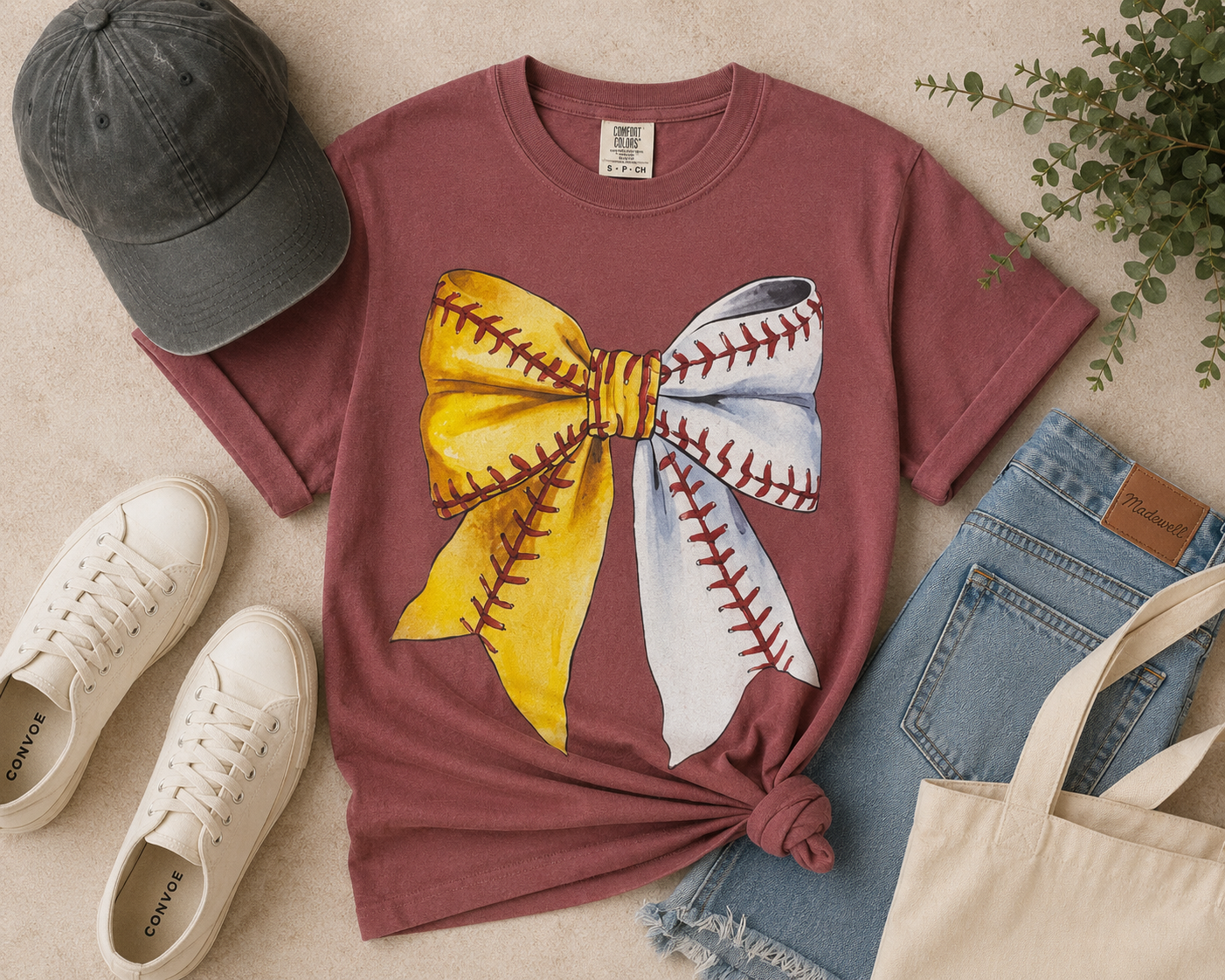 Baseball & Softball Bow Tee | Comfort Colors